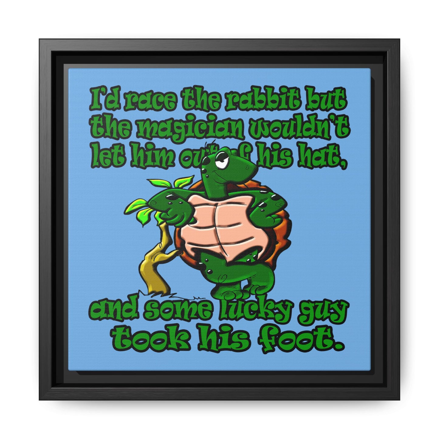 turtle race - framed canvas art (light blue)