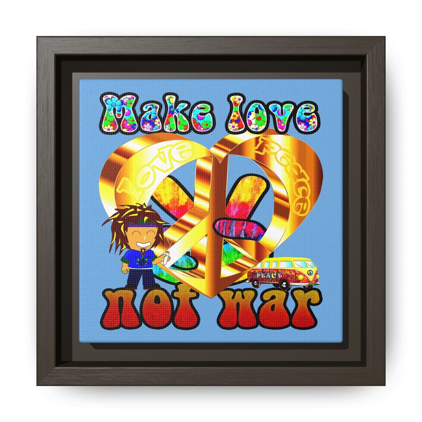 love peace - framed canvas art (light blue)