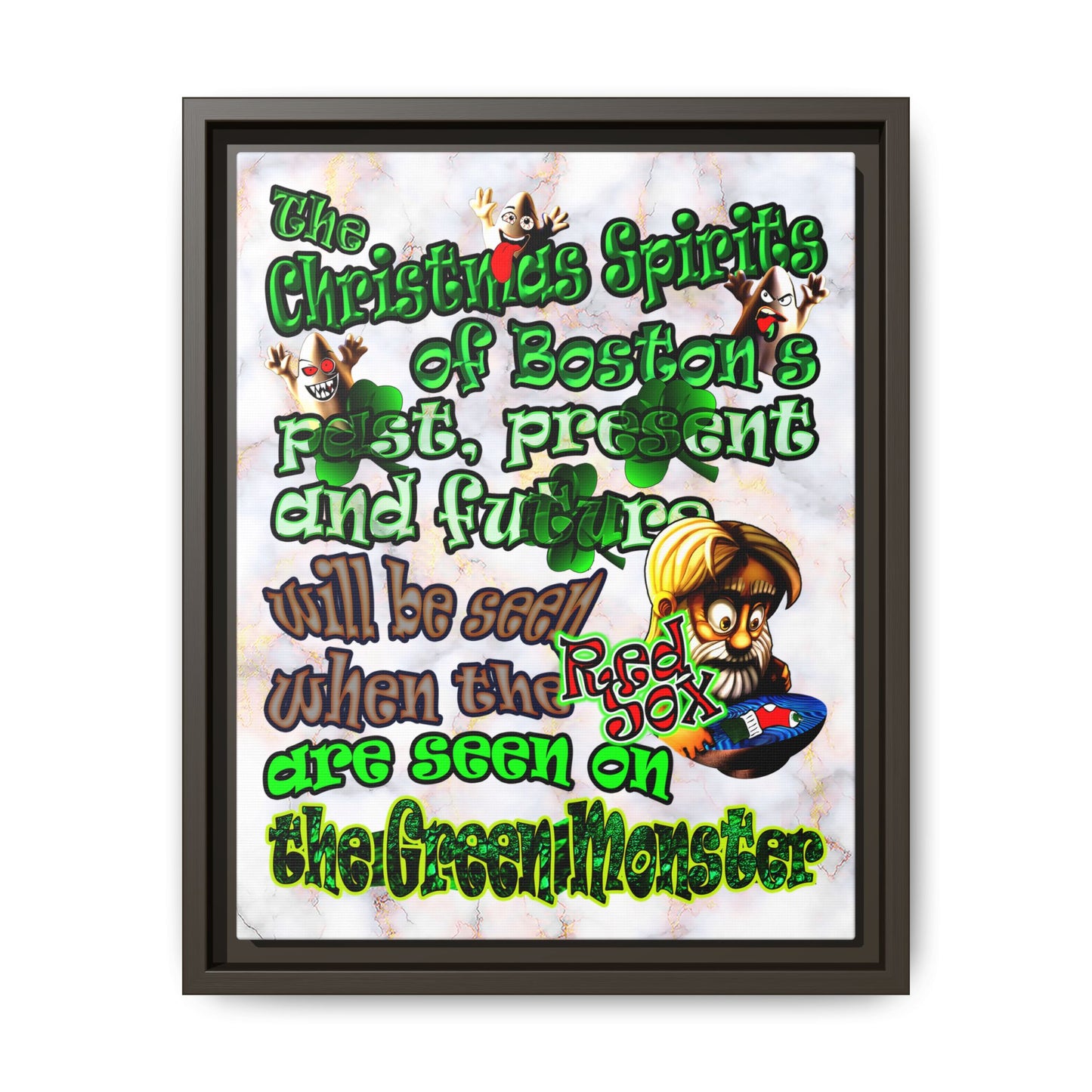 christmas spirits of boston - framed canvas art (white marble)