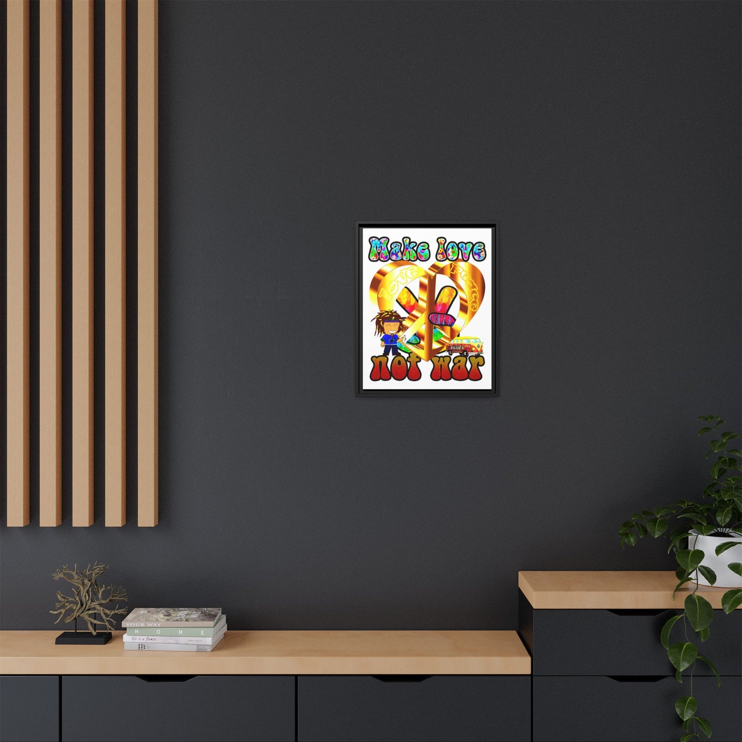love peace - framed canvas art (white)