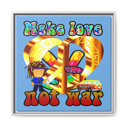 love peace - framed canvas art (light blue)