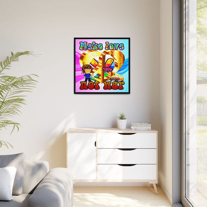 love peace - framed canvas art (light blue-pink wave)