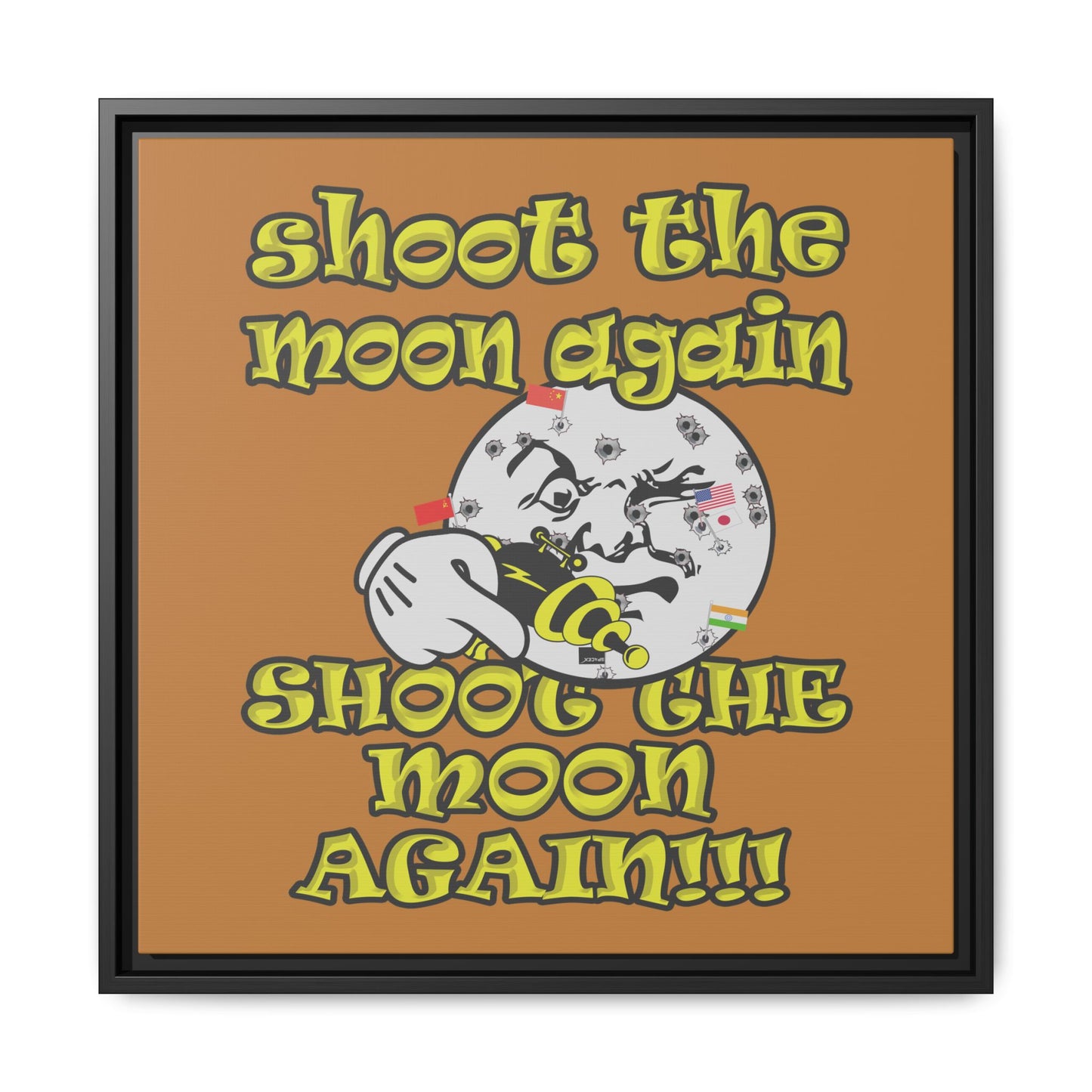 shoot the moon again - framed canvas art (light brown)