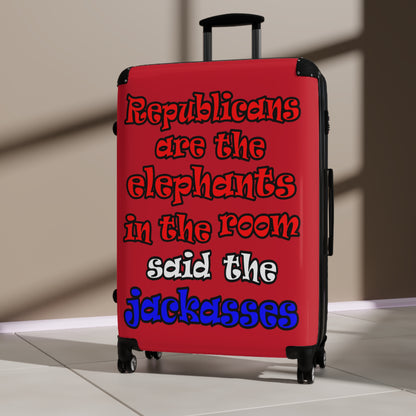 donkeys and elephants - Suitcase (dark red)