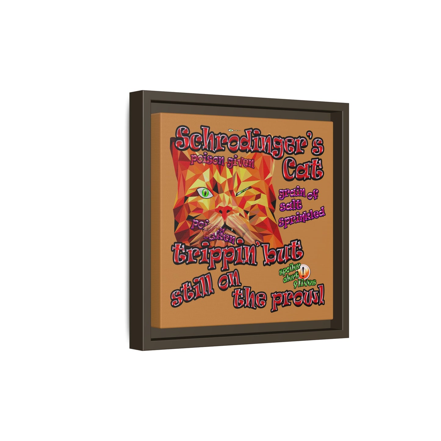 schrodinger's cat - framed canvas art (light brown)