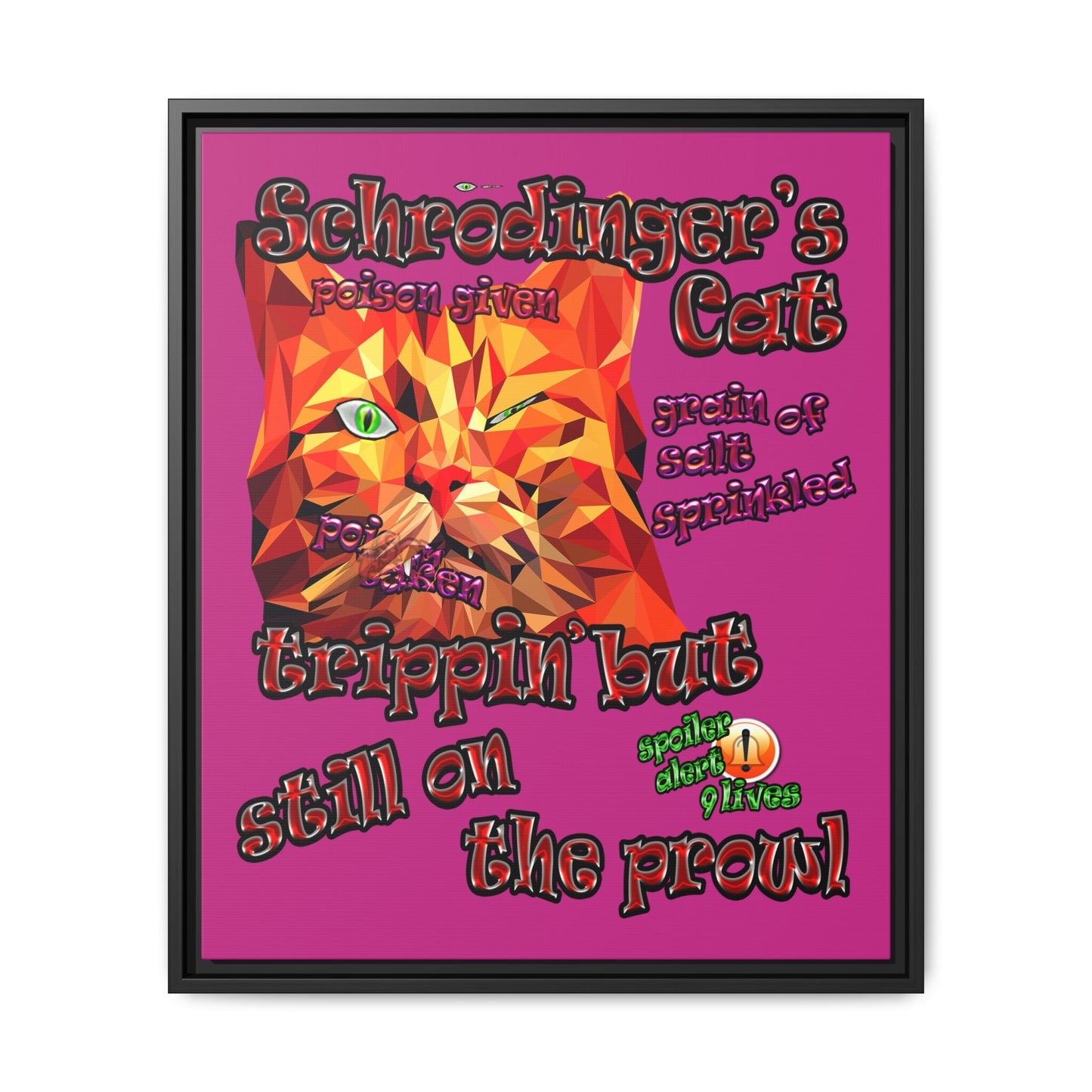 schrodinger's cat - framed canvas art (pink)