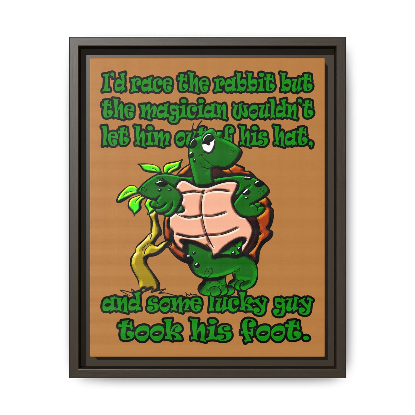 turtle race - framed canvas art (light brown)