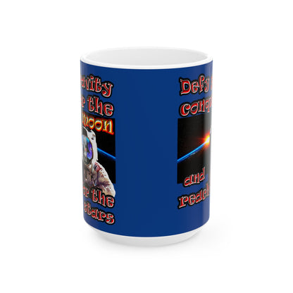 defy conquer reach - White Mug (dark blue)