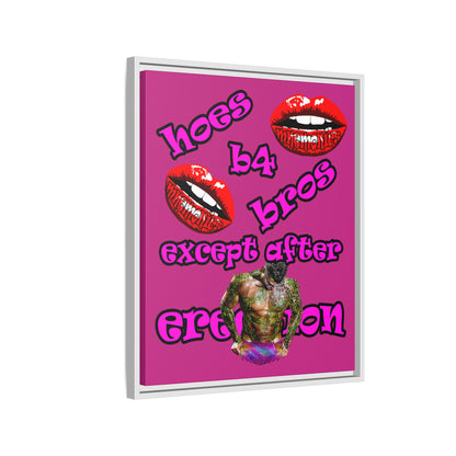 hoes b4 bros - framed canvas art (pink)