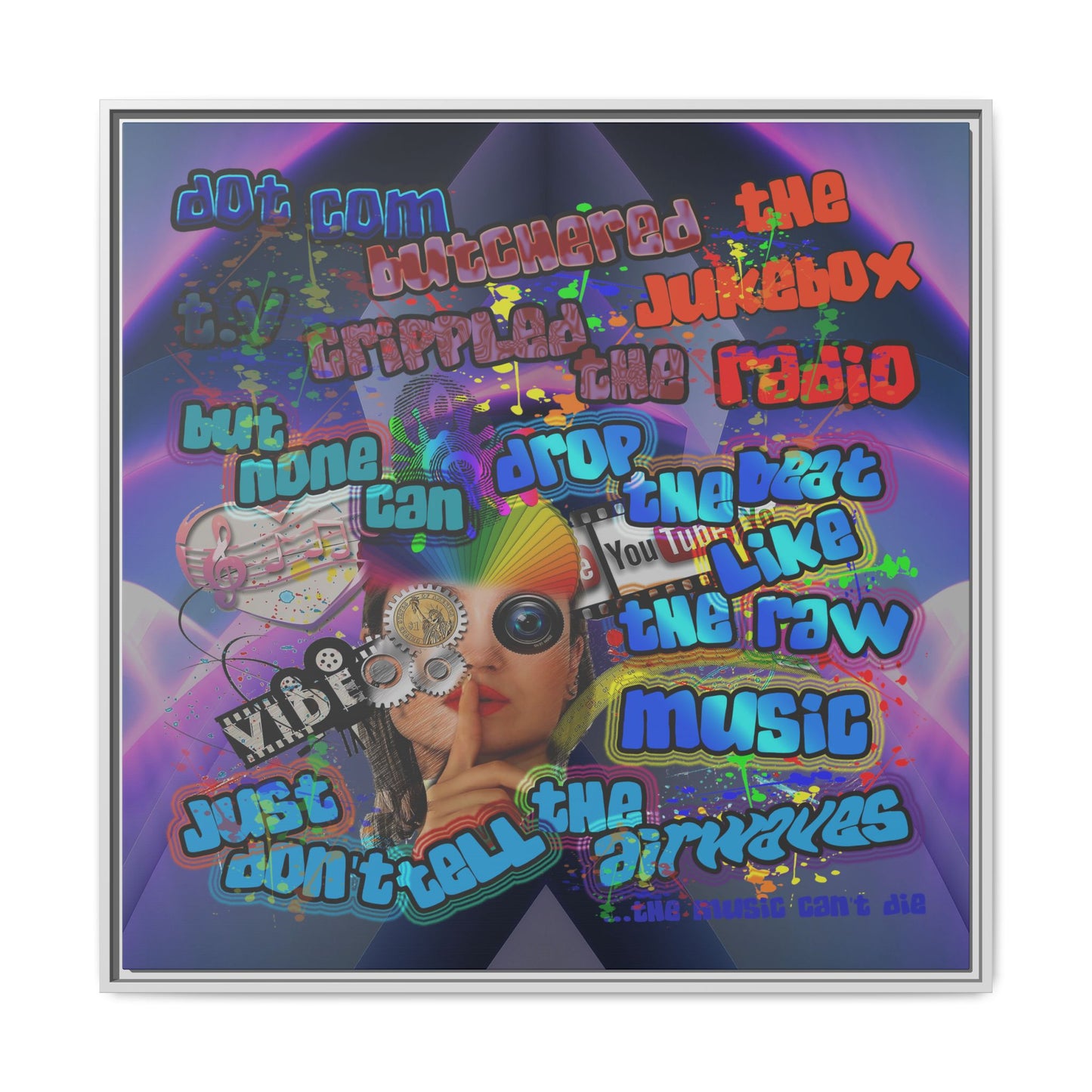 drop the beat - framed canvas art (grey-pink wave)