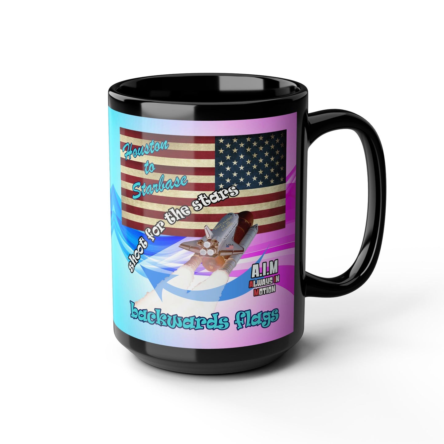 shoot for the stars - Black Mug (light blue-pink wave)