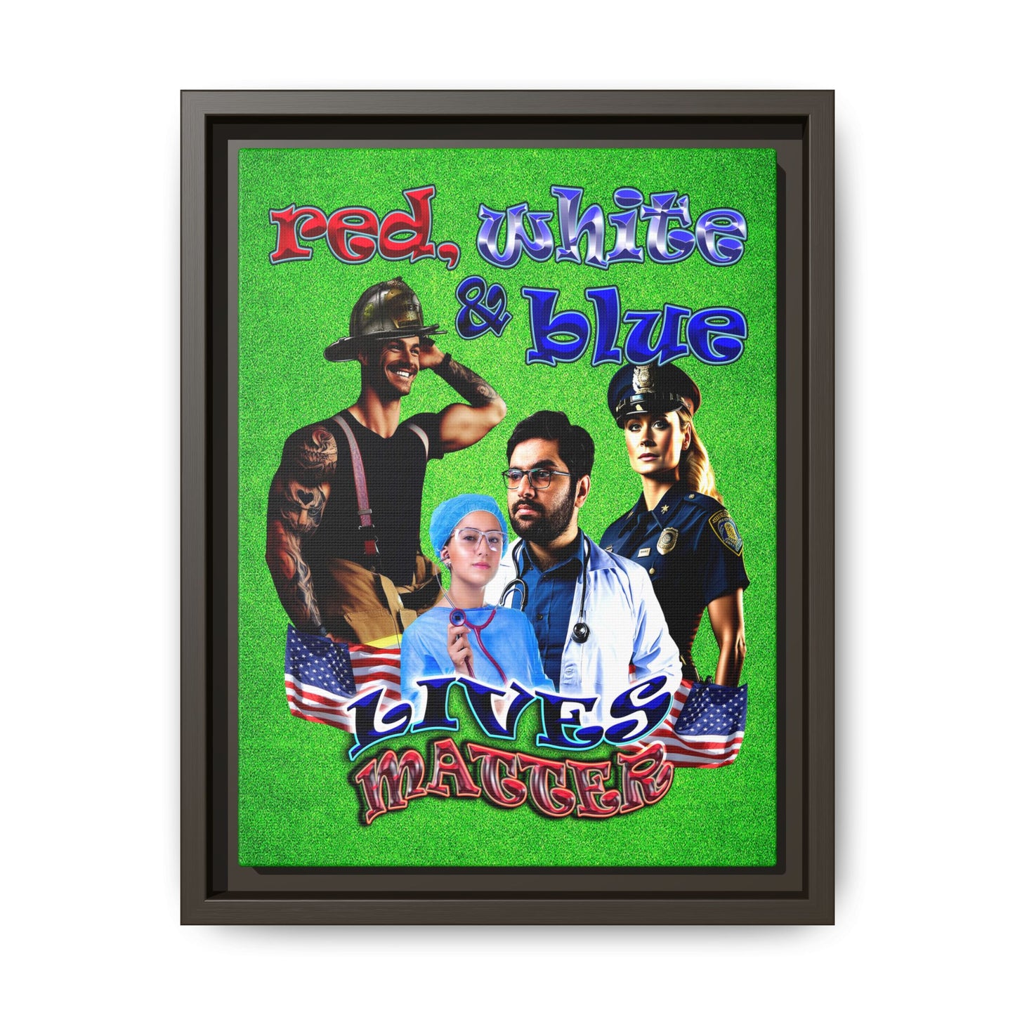 rw&b lives matter - framed canvas art (green turf)