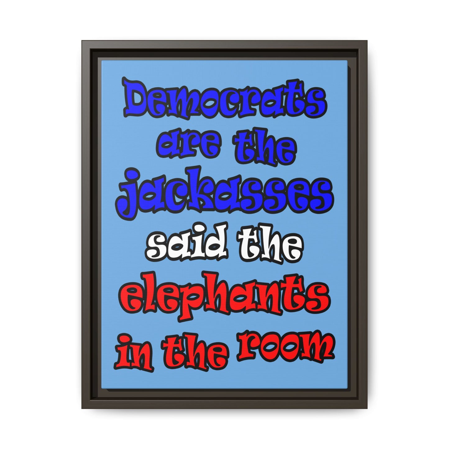 donkeys and elephants - framed canvas art (light blue)