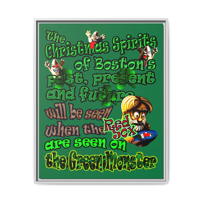 christmas spirits of boston - framed canvas art (dark green)