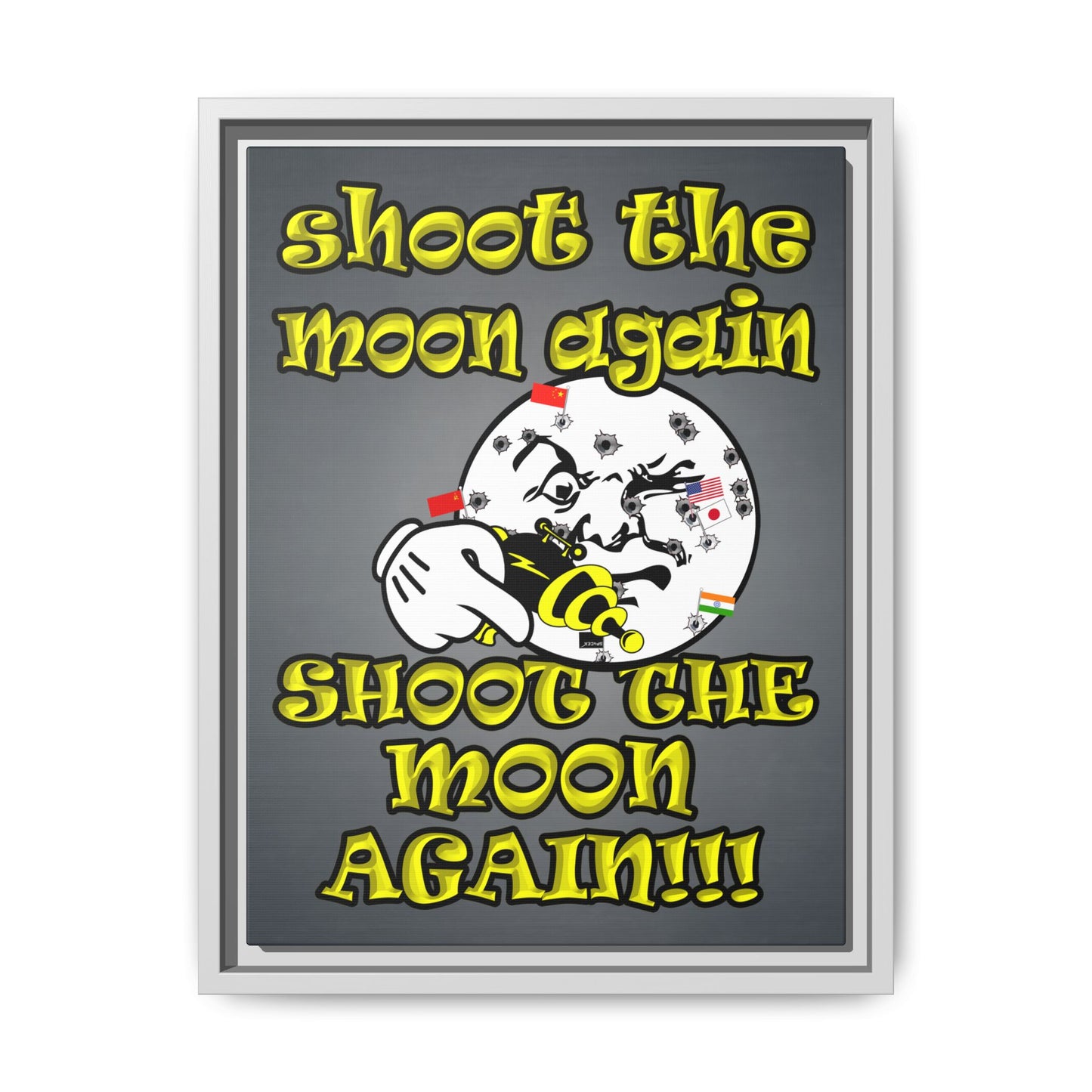 shoot the moon again - framed canvas art (grey-light grey)