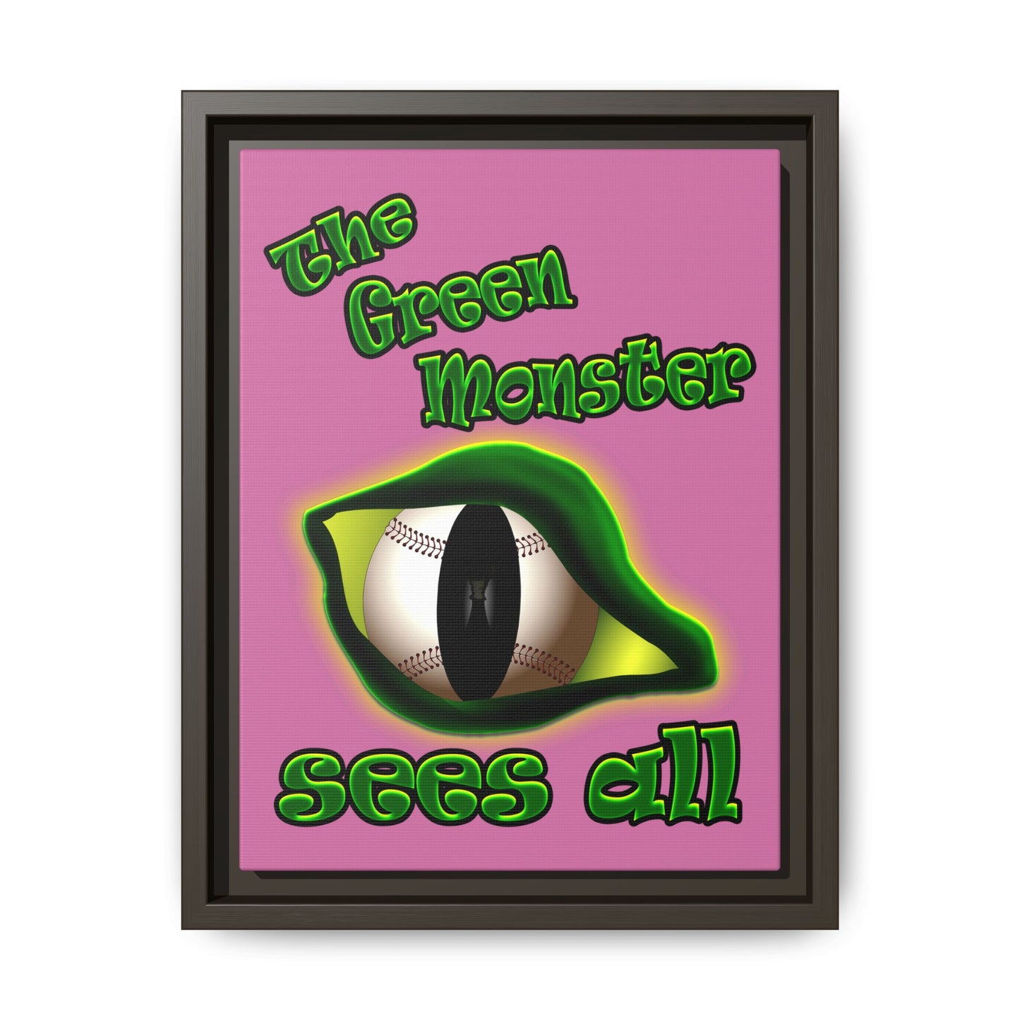 green monster - framed canvas art (light pink)