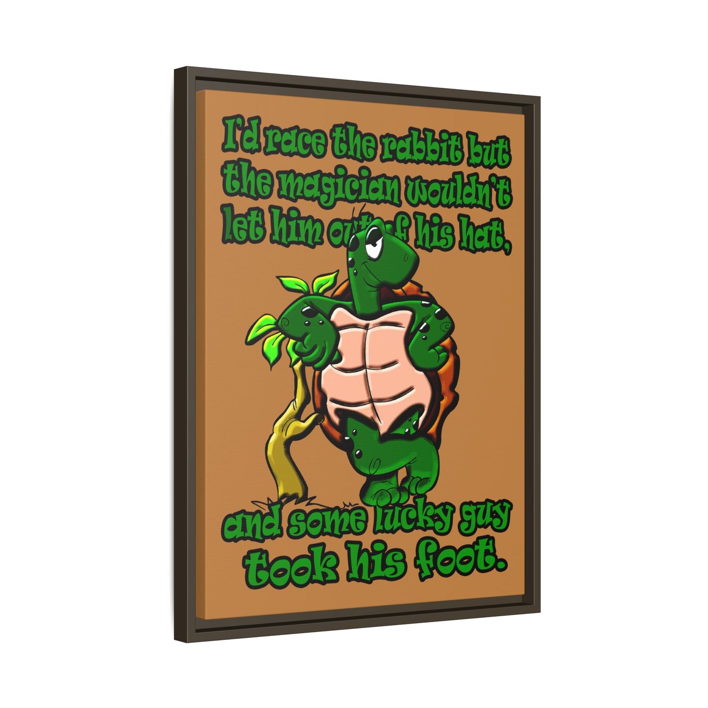 turtle race - framed canvas art (light brown)