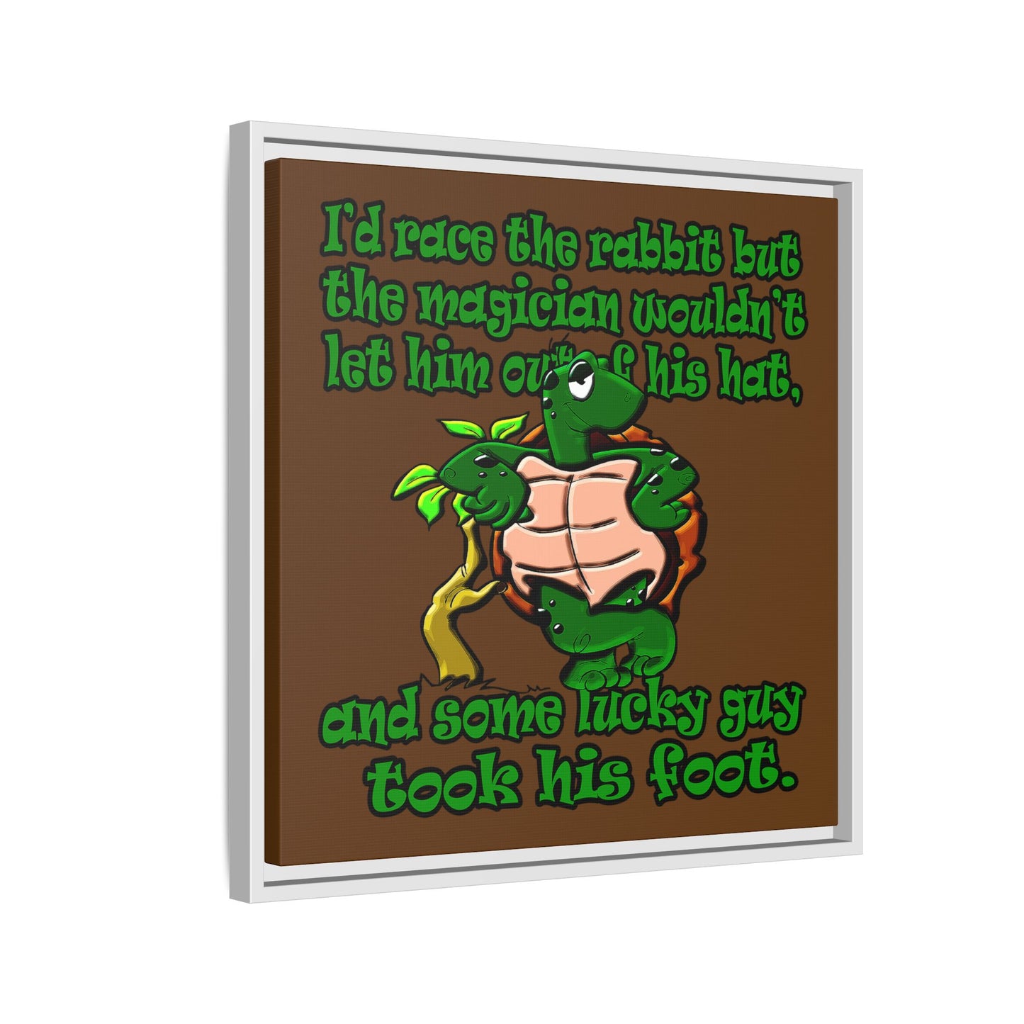 turtle race - framed canvas art (brown)