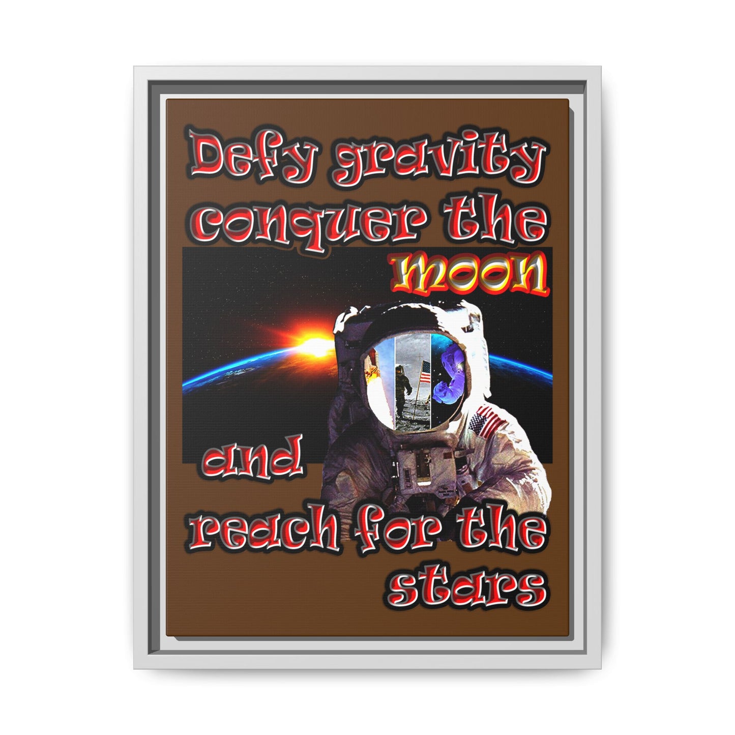 defy conquer reach - framed canvas art (brown)