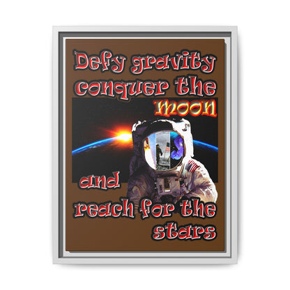 defy conquer reach - framed canvas art (brown)