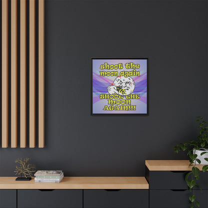 shoot the moon again - framed canvas art (light blue-pink wave)