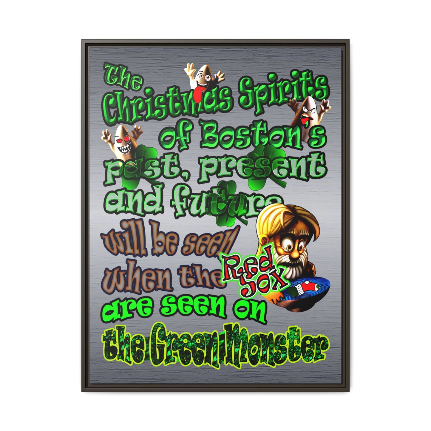 christmas spirits of boston - framed canvas art (brushed nickel)