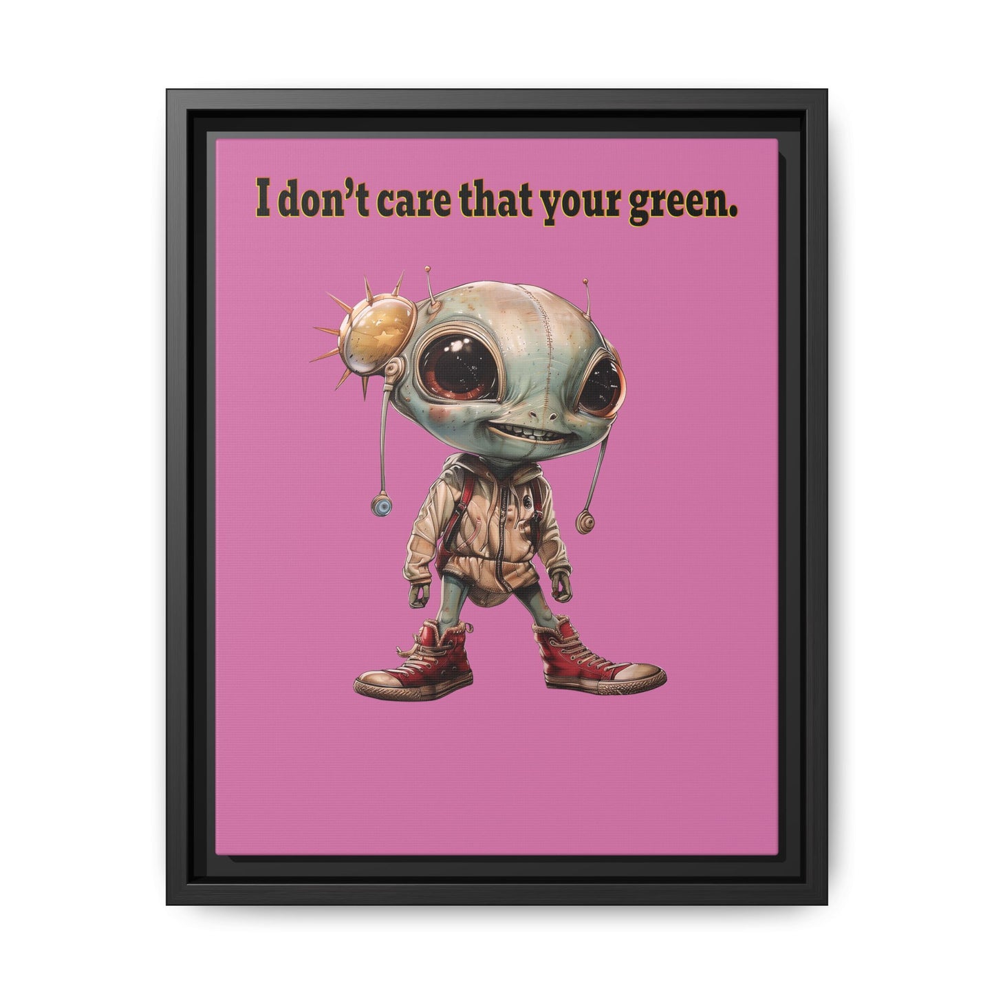 I don't care that your green - framed canvas art (light pink)