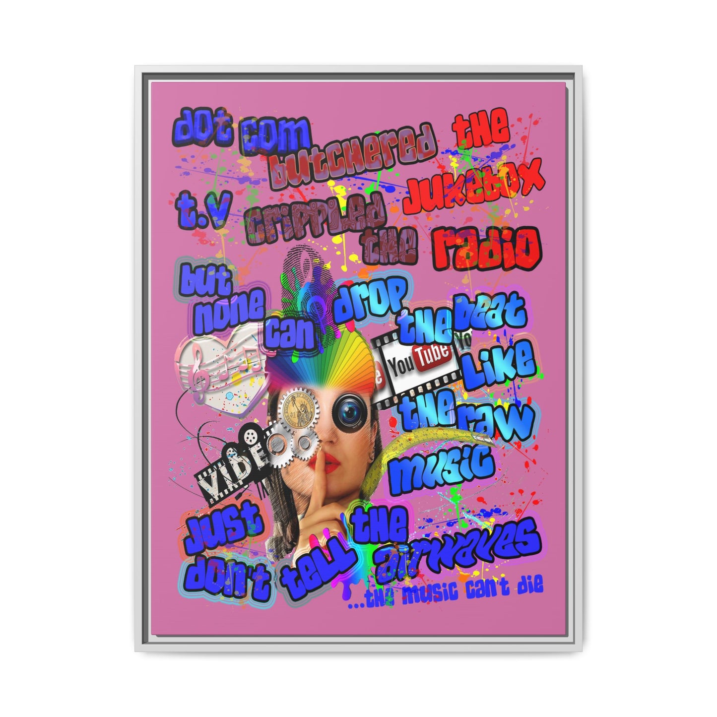 drop the beat - framed canvas art (light pink)