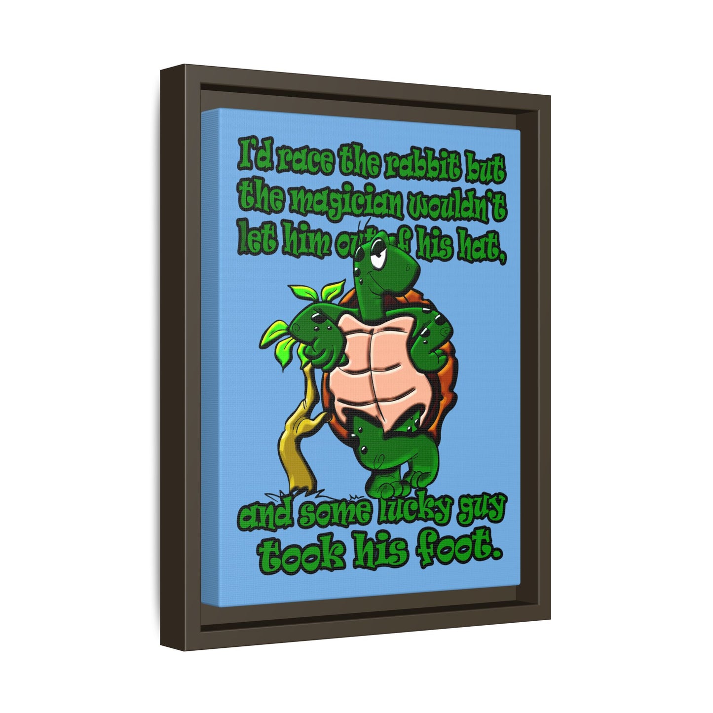 turtle race - framed canvas art (light blue)
