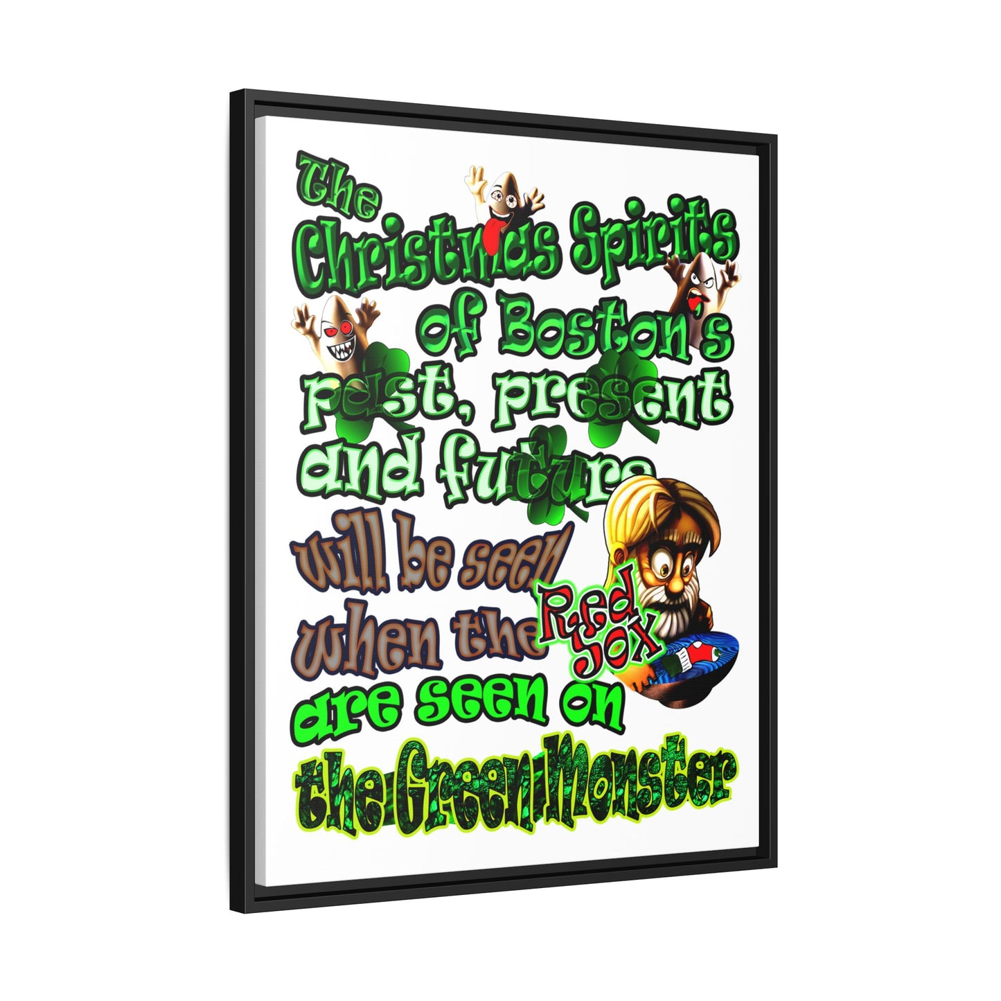 christmas spirits of boston - framed canvas art (white)