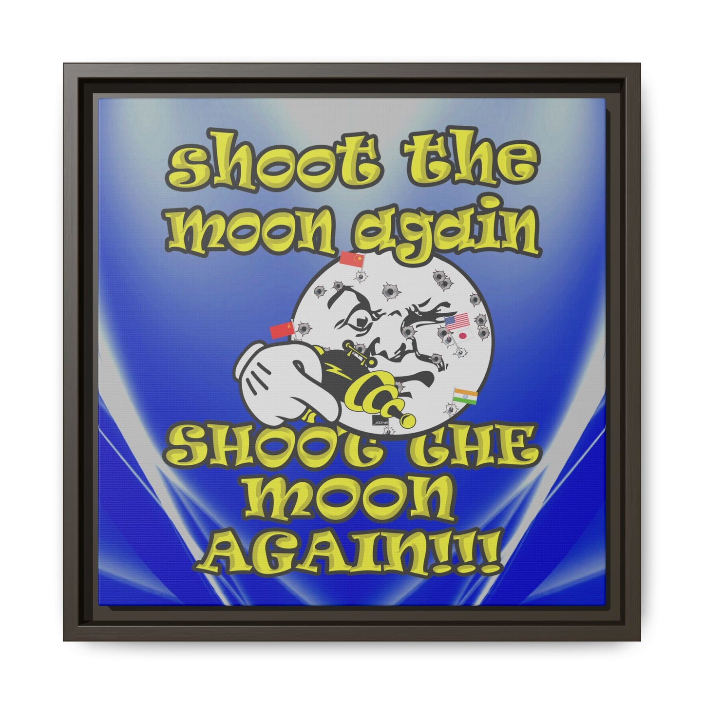 shoot the moon again - framed canvas art (blue-white wave)