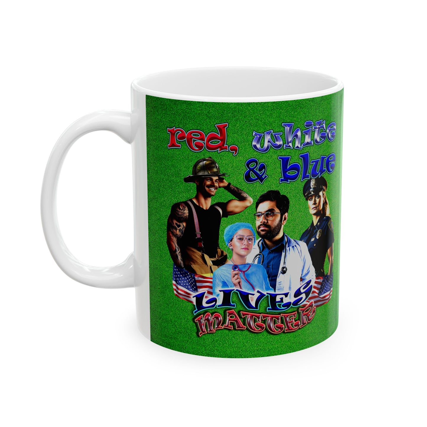 rw&b lives matter - White Mug (green turf)