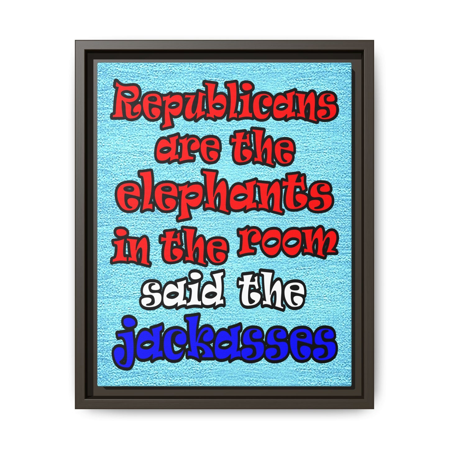 donkeys and elephants - framed canvas art (faded blue)