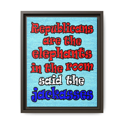 donkeys and elephants - framed canvas art (faded blue)