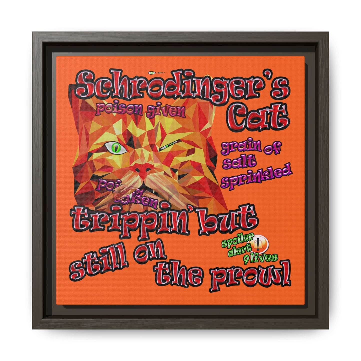 schrodinger's cat - framed canvas art (orange)