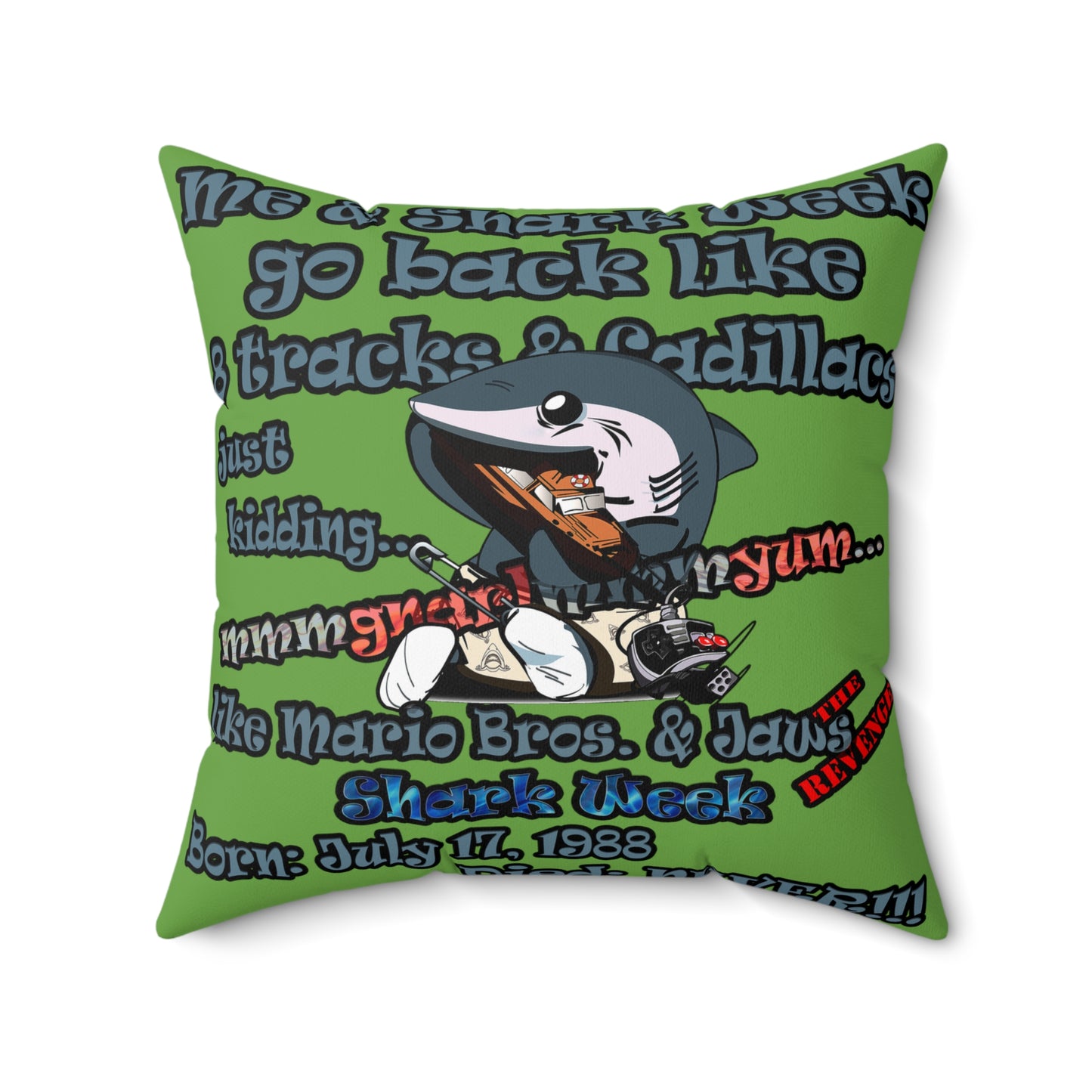 shark week - Spun Polyester Square Pillow - (green)