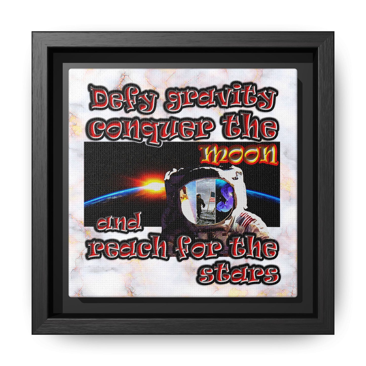defy conquer reach - framed canvas art (white marble)