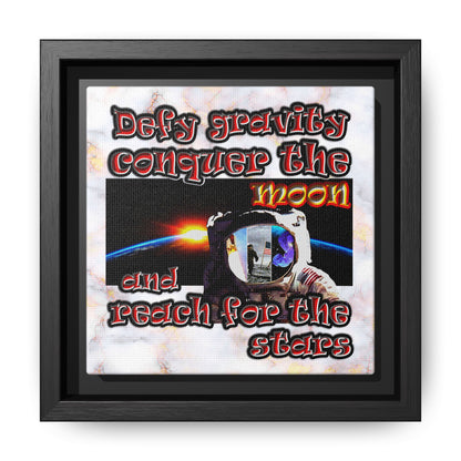 defy conquer reach - framed canvas art (white marble)