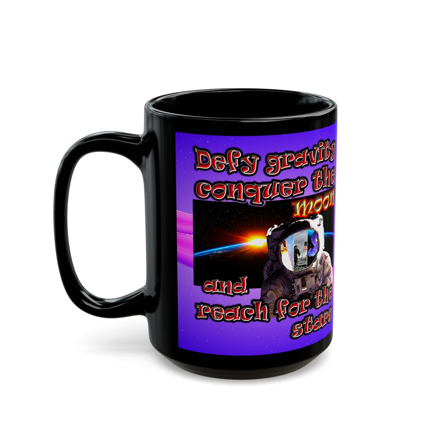 defy conquer reach - Black Mug (purple-pink wave)