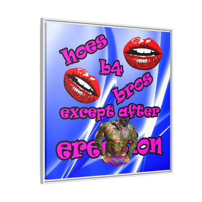 hoes b4 bros - framed canvas art (blue-white wave)
