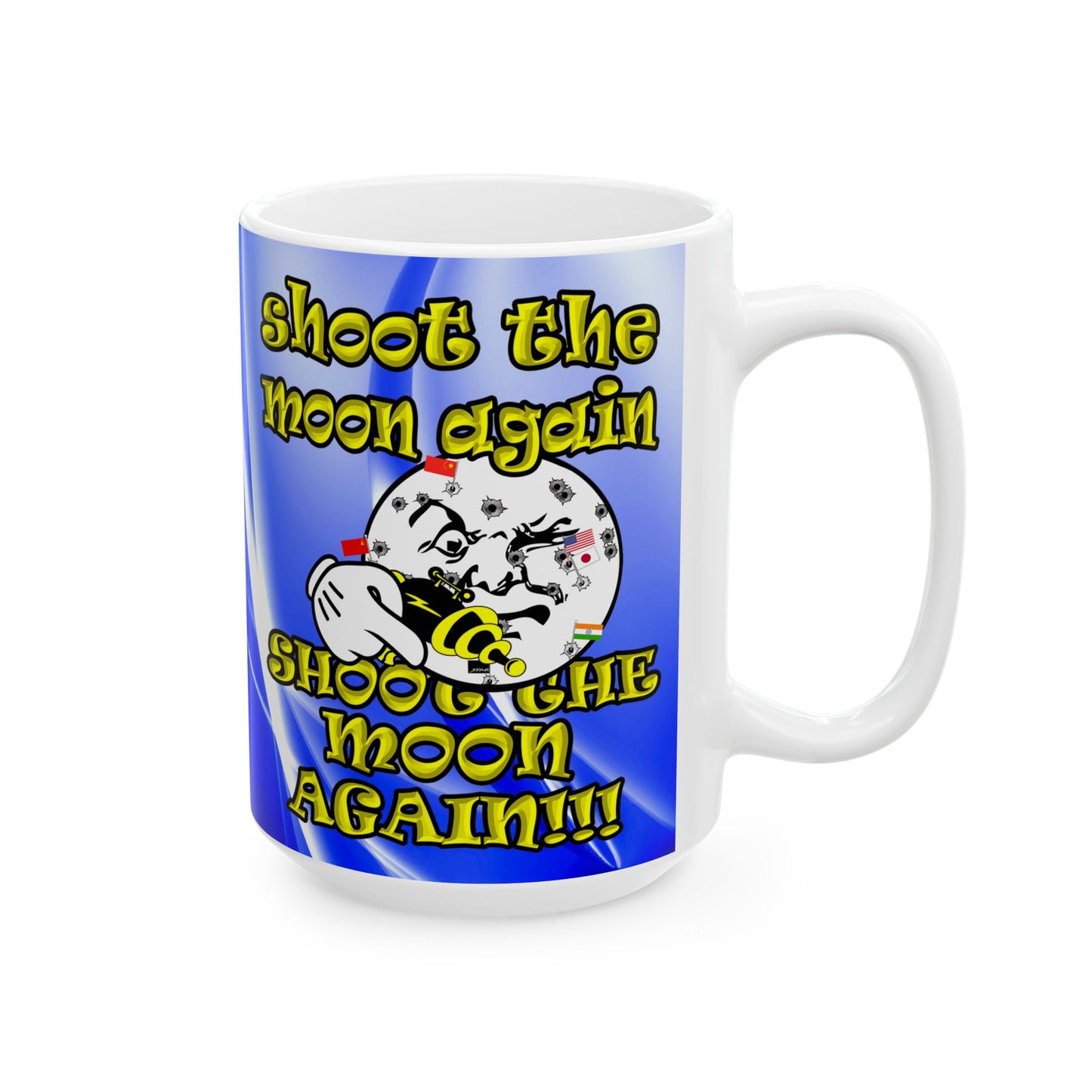 shoot the moon again - White Mug (blue-white wave)