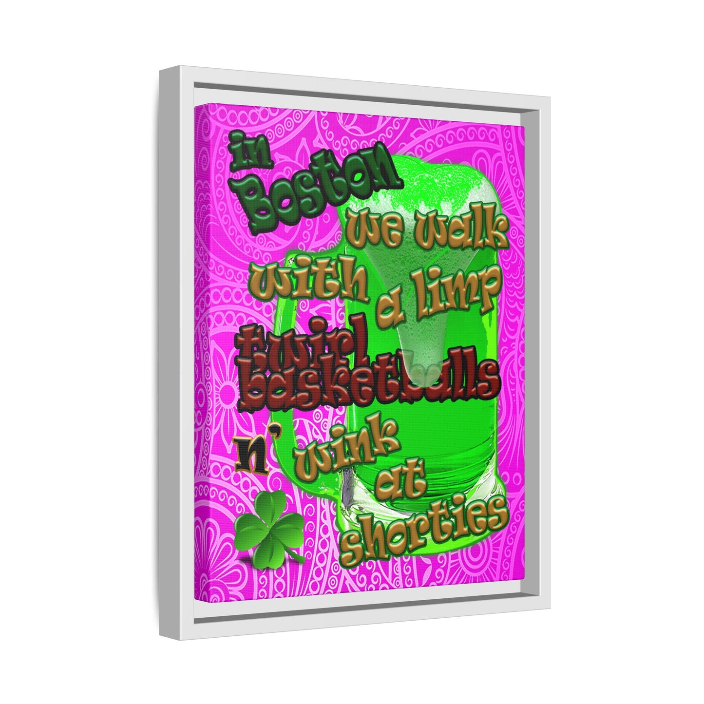 celtics logo - framed canvas art (pink swirl)