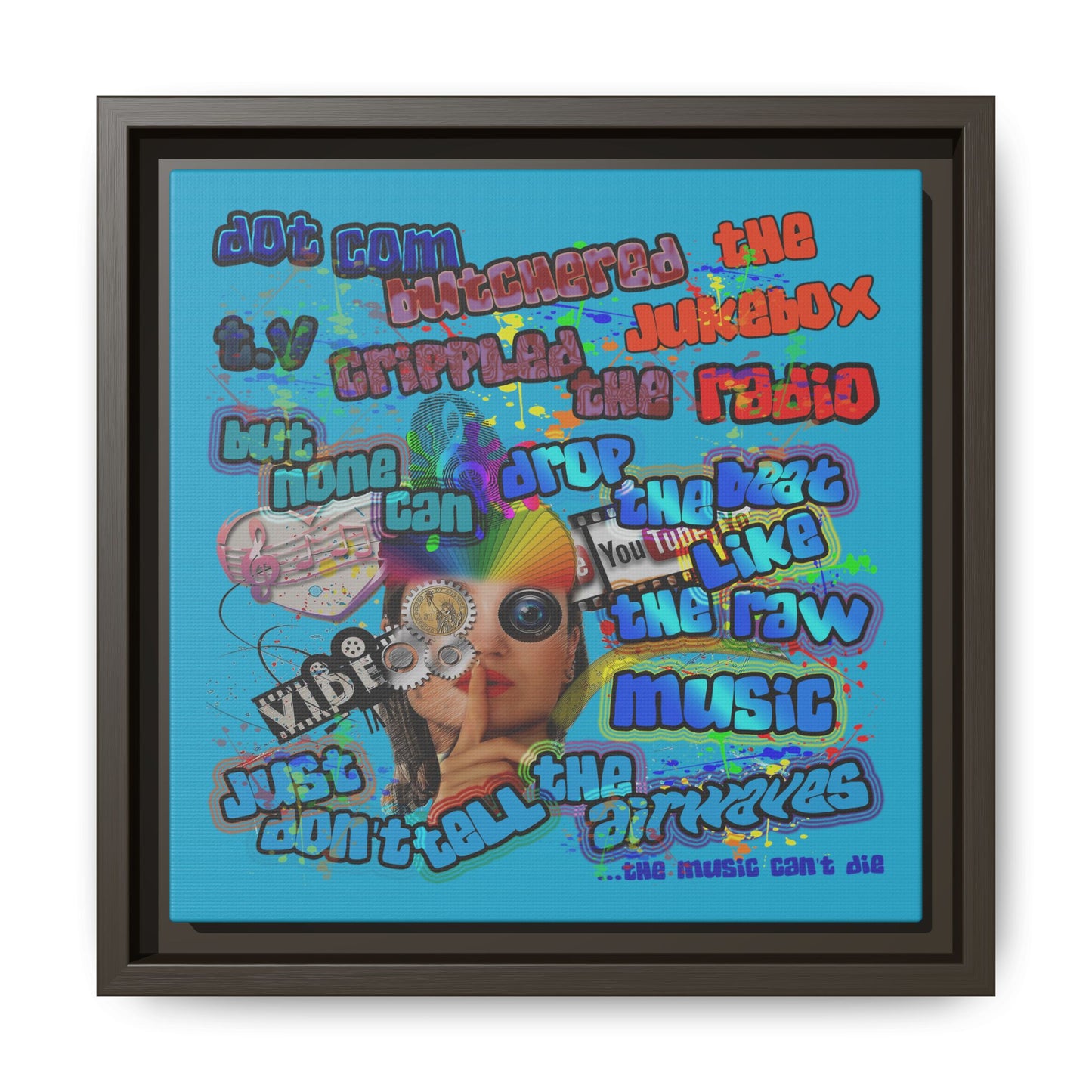 drop the beat - framed canvas art (turquoise)
