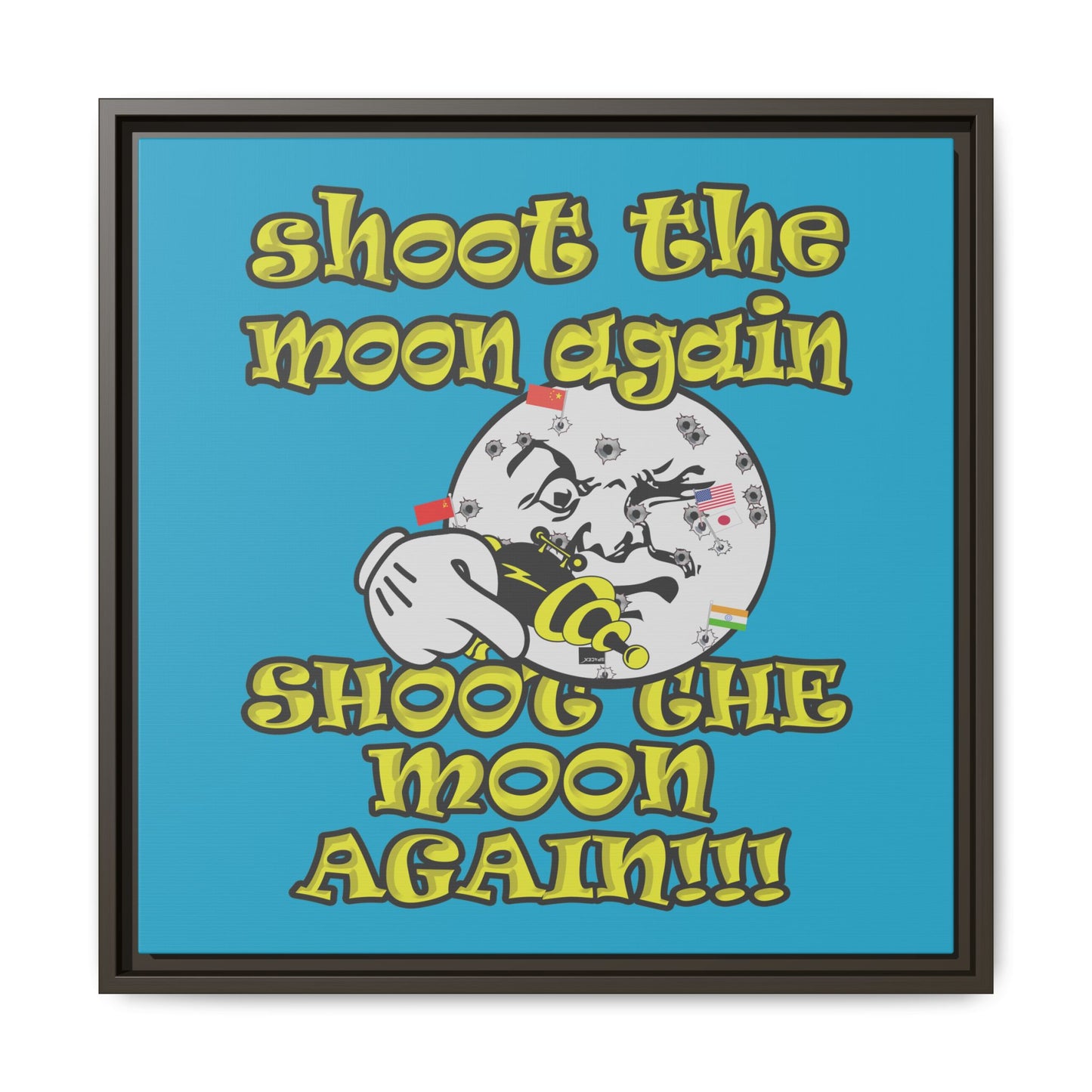 shoot the moon again - framed canvas art (turquoise)
