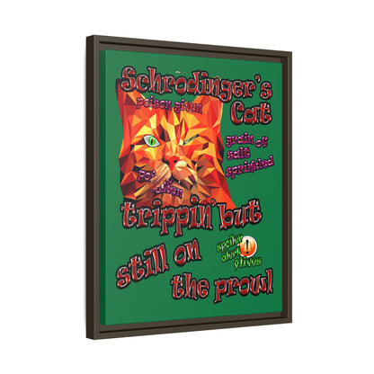 schrodinger's cat - framed canvas art (dark green)