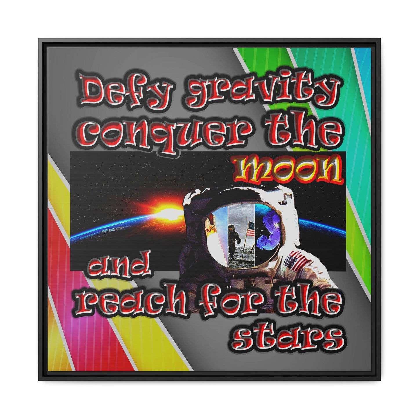 defy conquer reach - framed canvas art (rainbow split)