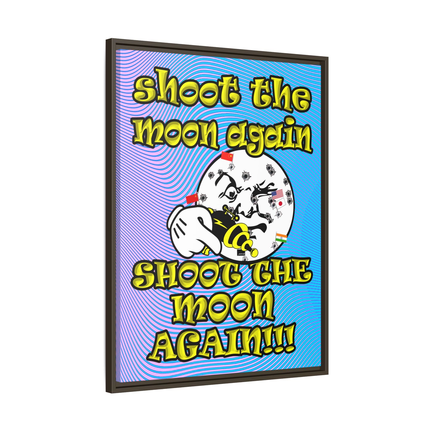 shoot the moon again - framed canvas art (light blue-purple wave)