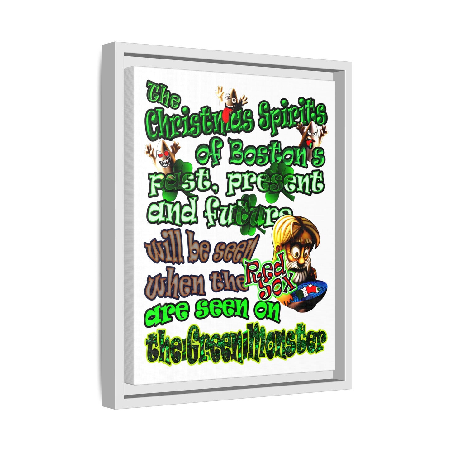 christmas spirits of boston - framed canvas art (white)