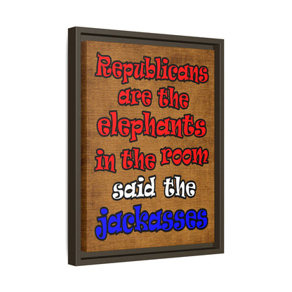 donkeys and elephants - framed canvas art (brown papyrus)