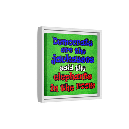 donkeys and elephants - framed canvas art (green turf)
